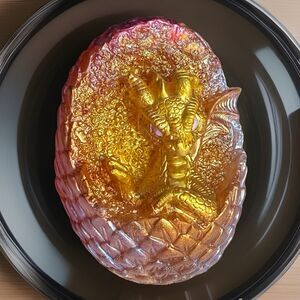 Golden Fire Dragon In Egg Sculpture Artisan Made